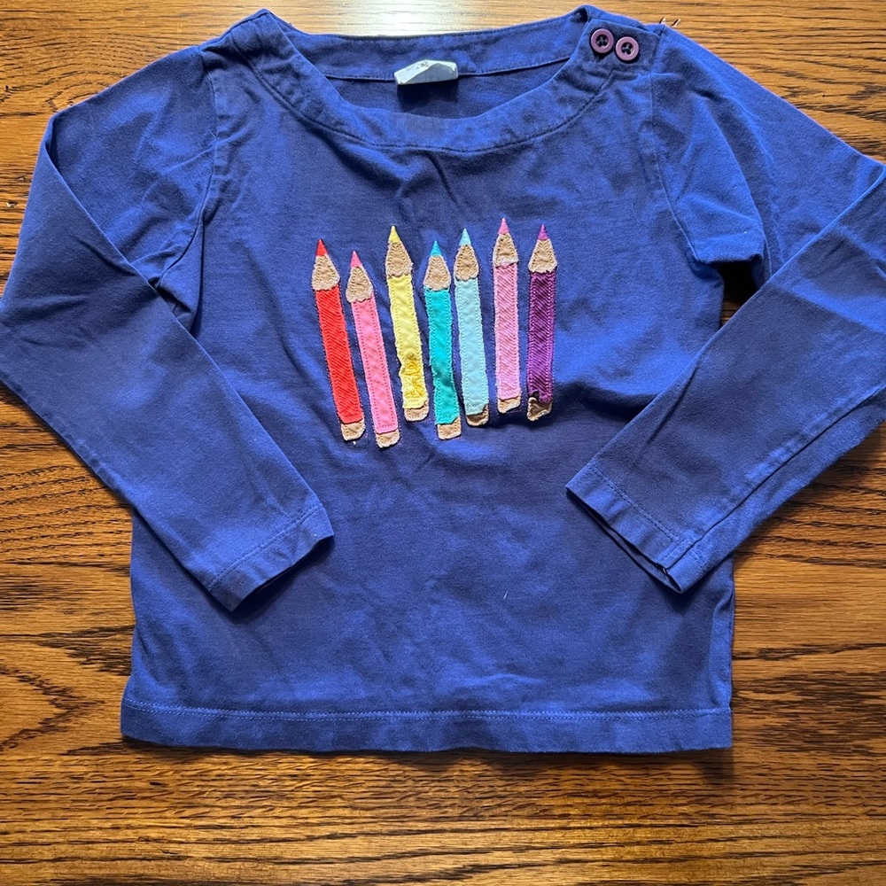 Mini Boden Blue Pencil Applique Long Sleeve Tee